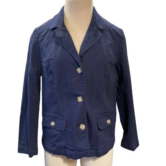 The TOG Shop Petites 3 Button Blazer Jacket Size PM Navy Blue Preppy Academia - Picture 1 of 10